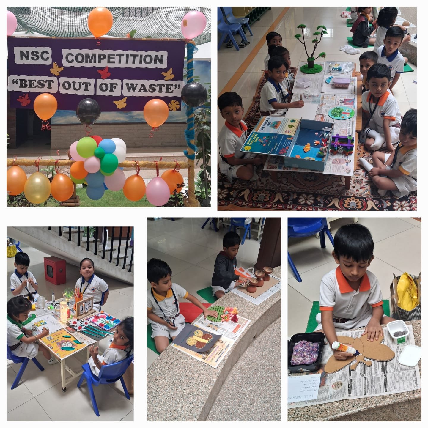 Montessori students creating eco-friendly crafts during the Best Out of Waste Competition at BRS Global School – Sarjapur Road, one of the leading CBSE schools in Sarjapur Road and a preferred choice for families looking for best CBSE schools in Sarjapur Road.