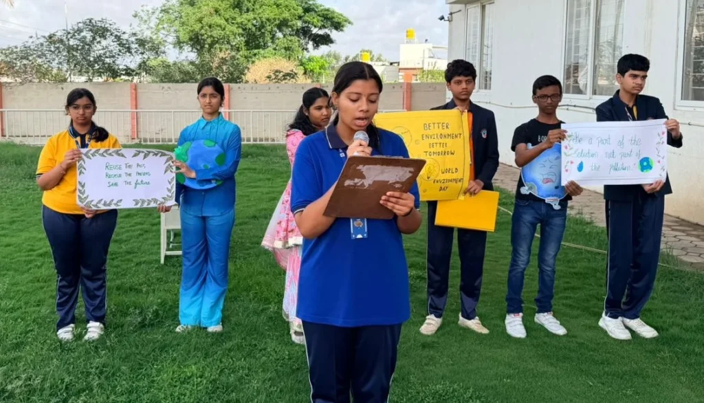 Students participating in World Environment Day celebration at BRS Global School Attibele, one of the leading CBSE schools in Attibele.