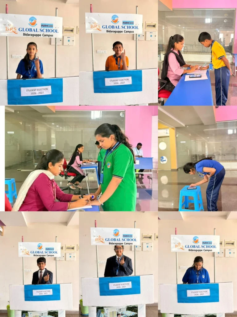 Students participating in the Student Election 2026 at BRS Global School Attibele, one of the leading schools in Sarjapur Road