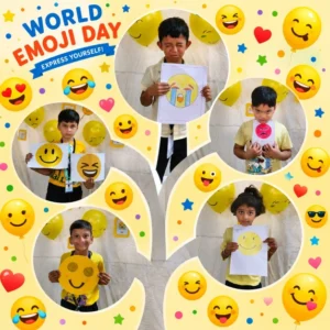 Students celebrating World Emoji Day at BRS Global School | Best CBSE School in Sarjapur Road, one of the leading schools in Sarjapur Road.