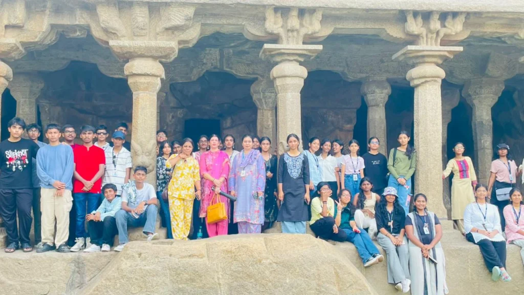 Students from BRS Global School, one of the CBSE schools in Sarjapur Road, visiting the Shore Temple in Mahabalipuram during an educational excursion.