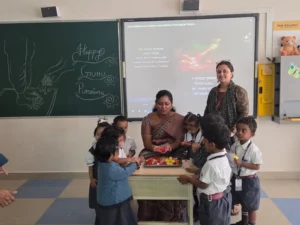 Montessori students celebrating Guru Purnima at BRS Global School, one of the leading schools in Attibele.