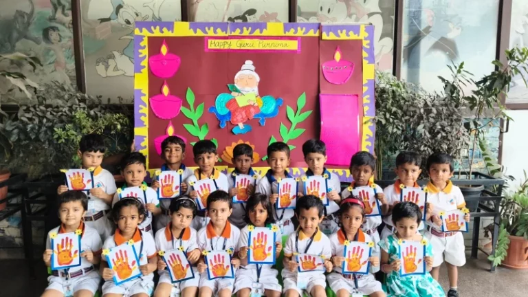 Students learning about Guru Purnima at BRS Global School, Sarjapur Road.