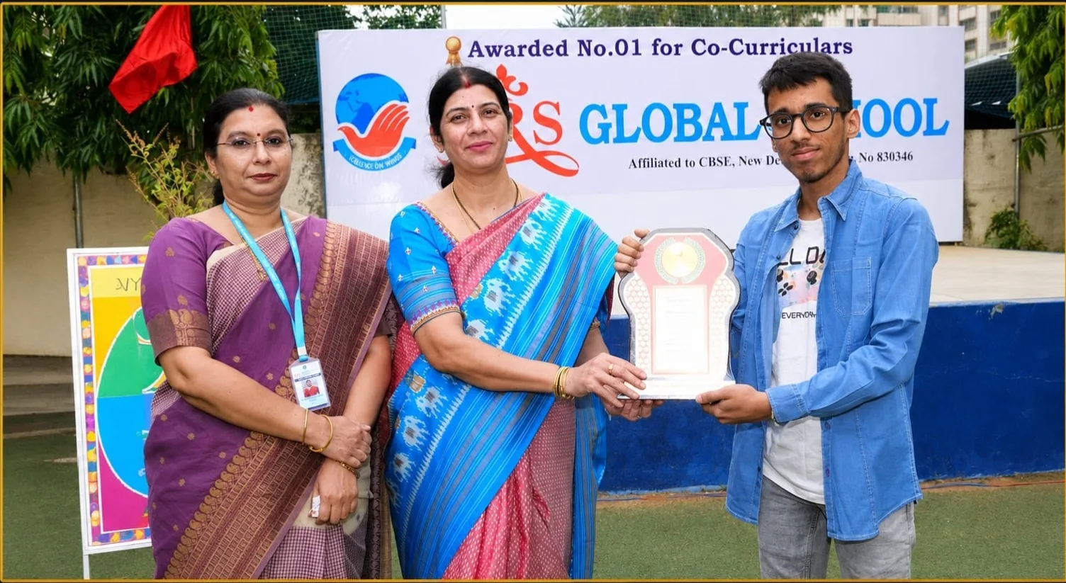 Distinguished alumnus Mr. Siddharth Theckyam Saravanan being honoured during the Investiture Ceremony at BRS Global School, one of the best CBSE schools in Sarjapur Road, Bangalore.