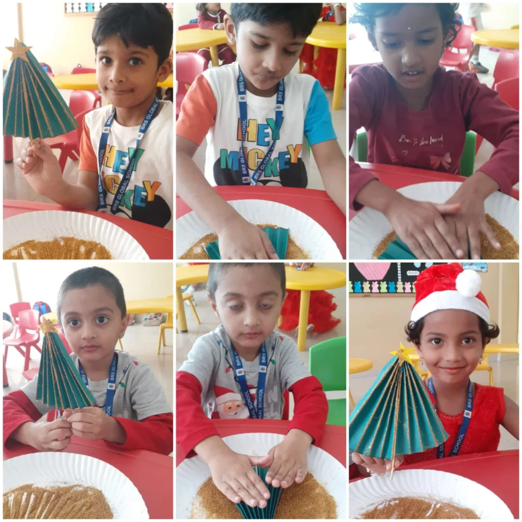 Montessori students celebrating Christmas at BRS Global School Attibele, welcoming families from schools in Anekal.