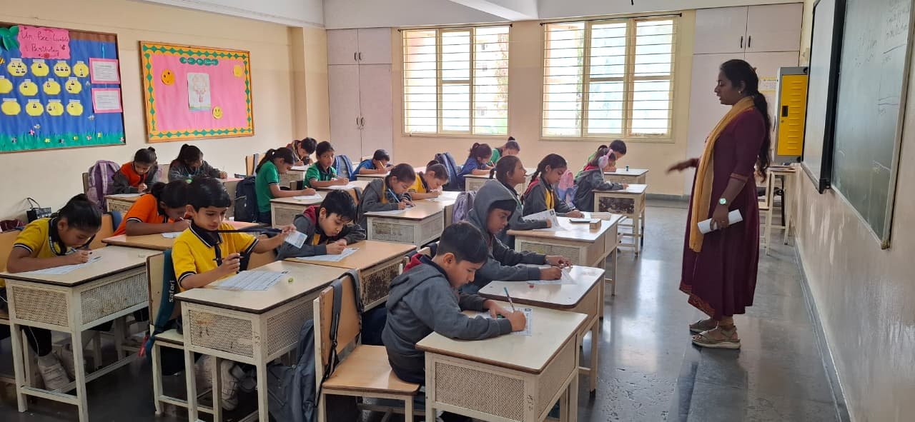 Grade 1–5 students participating in the National Level Arithmetic Genius Contest at BRS Global School | Best CBSE School in Sarjapur Road, one of the trusted CBSE schools in Sarjapur Road.
