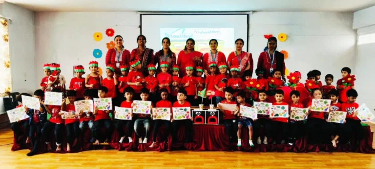 Montessori students celebrating Red Day at BRS Global School, one of the best CBSE schools in Sarjapur Road.