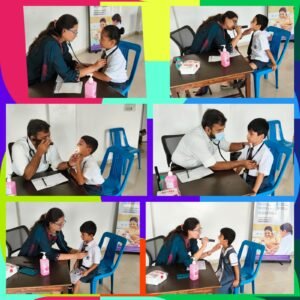 BRS Global School students participating in a health check-up programme at the Sarjapur Road campus