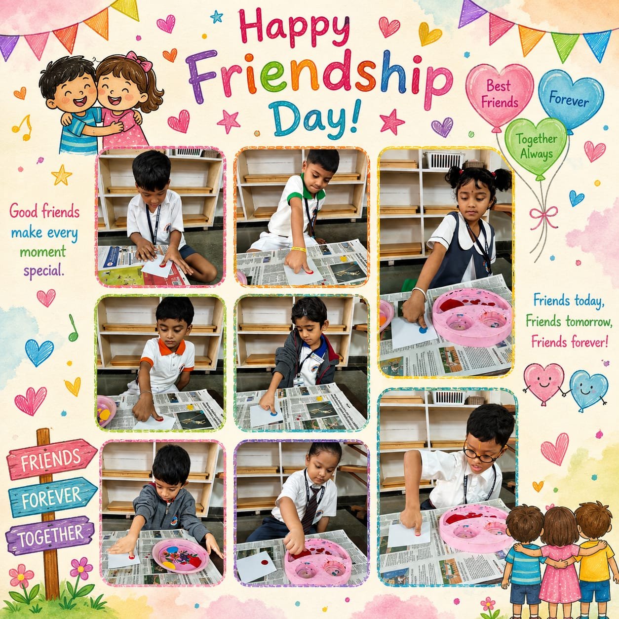 Students participating in Friendship Day activities at BRS Global School, Sarjapur Road