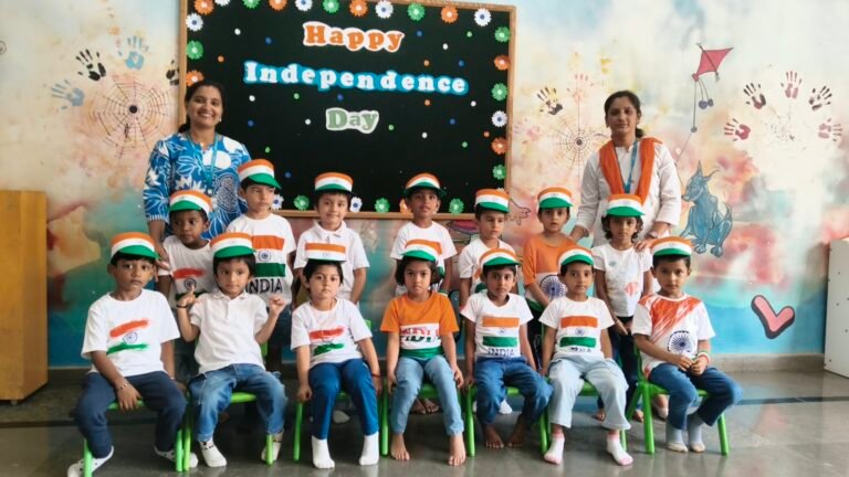 Montessori children celebrating Independence Day at BRS Global School, one of the best CBSE schools in Sarjapur Road, through hands-on learning activities.