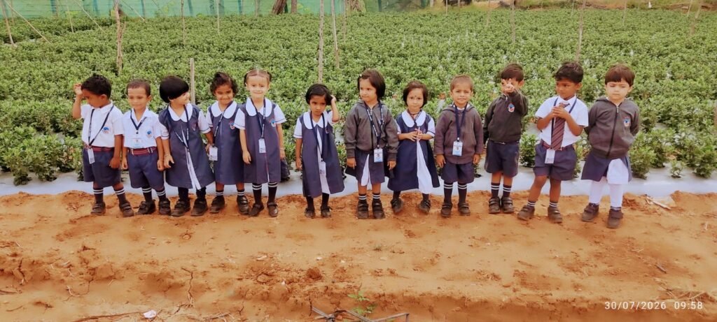 Montessori students during an educational farm visit at Bidaraguppe Village near Attibele, one of the leading CBSE schools in Attibele.