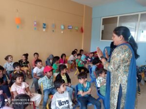 Students presenting a speech on sugar control at BRS Global School, among schools in Sarjapura