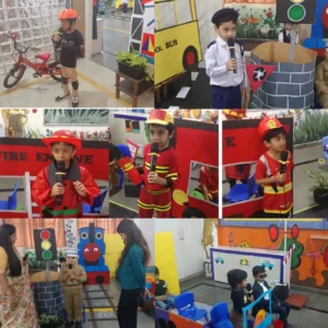 Montessori students exploring transportation models at BRS Global School, Sarjapur Road, one of the CBSE schools in Sarjapur Road.
