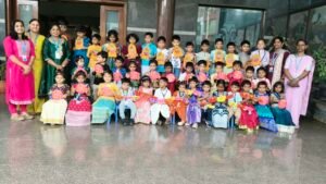 Children celebrating Varamahalakshmi in traditional attire at BRS Global School, Montessori section, Sarjapur Road