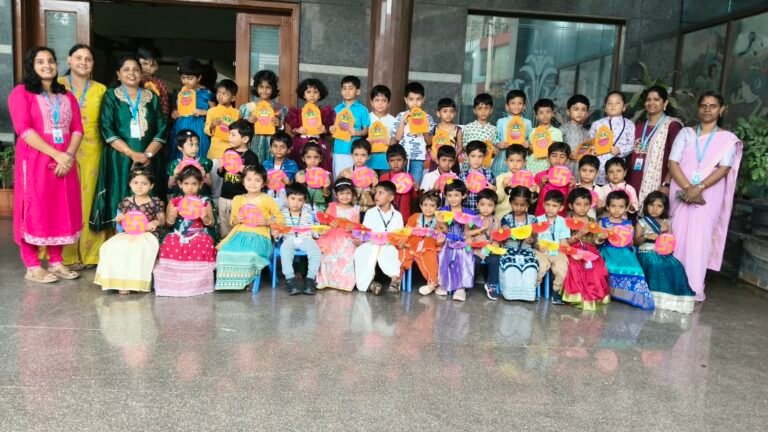 Children celebrating Varamahalakshmi in traditional attire at BRS Global School, Montessori section, Sarjapur Road