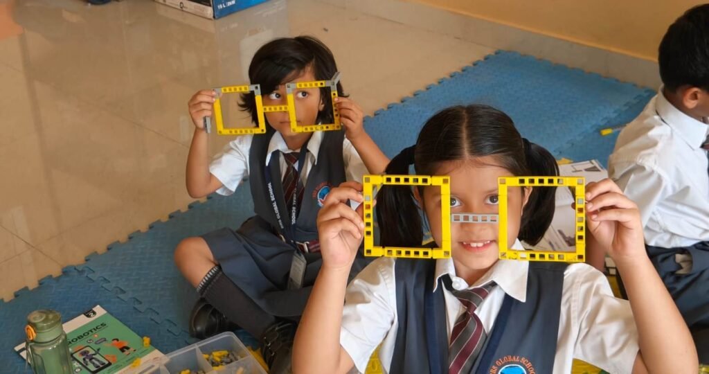 Grade 1 and 2 students building Smart Goggles during Robotics at BRS Global School Attibele – CBSE schools in Chandapura.