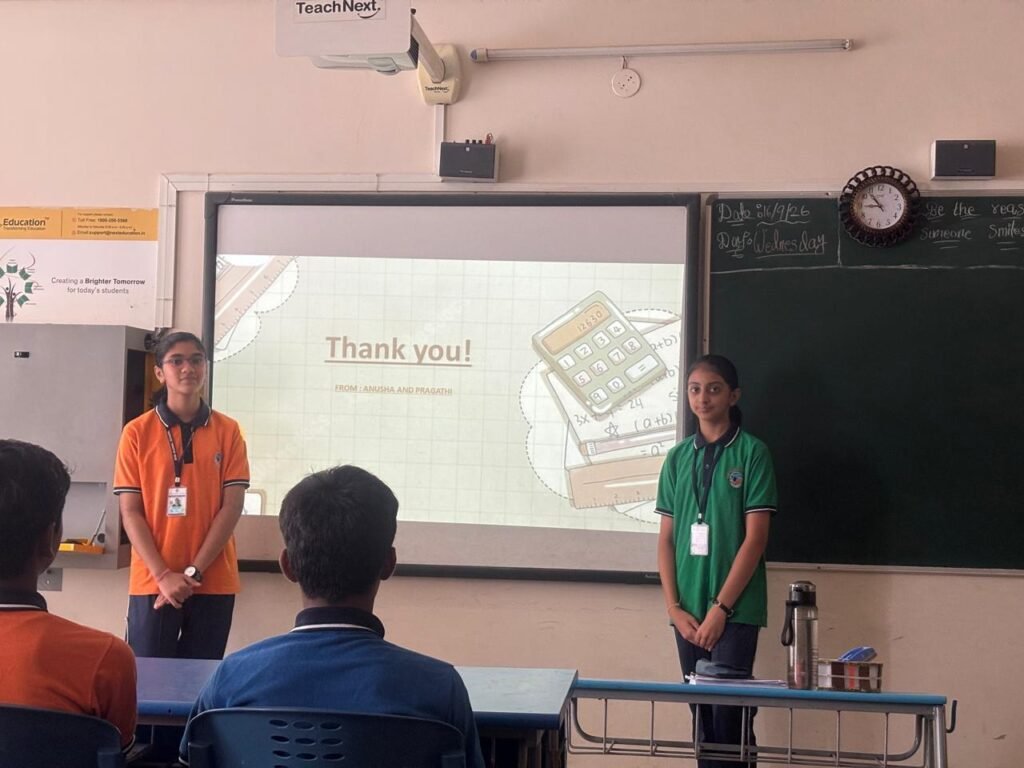 Grade 8 students presenting “A Story of Numbers” at BRS Global School, Attibele – CBSE schools in Chandapura.