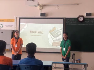 Grade 8 students presenting “A Story of Numbers” at BRS Global School, Attibele – CBSE schools in Chandapura.