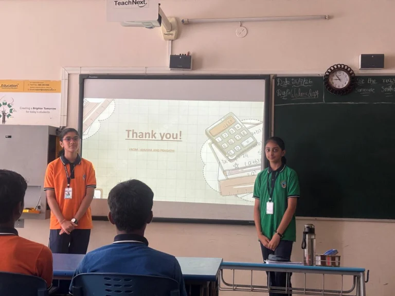 Grade 8 students presenting “A Story of Numbers” at BRS Global School, Attibele – CBSE schools in Chandapura.