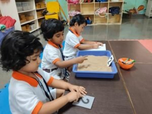 Montessori arithmetic materials helping children understand numbers and quantities at BRS Global School, one of the best CBSE schools in Sarjapur Road.