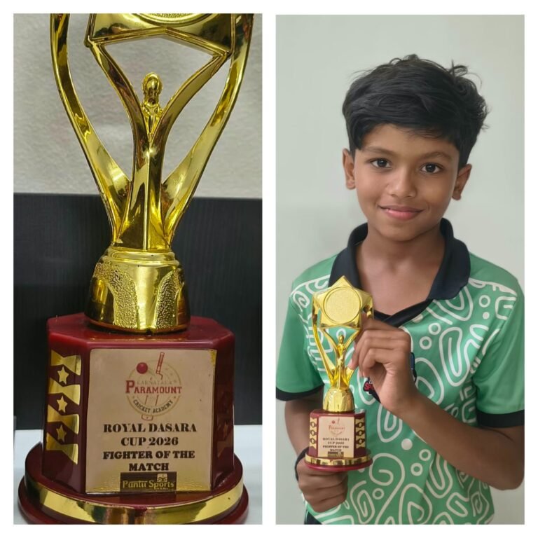 Adhwik Hittalmani of BRS Global School, Sarjapur Road, winner of the Fighter of the Match Award at KPCA Dasara Cup 2026.