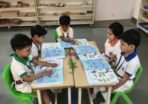 Students learning about water animals during an EVS classroom discussion at BRS Global School