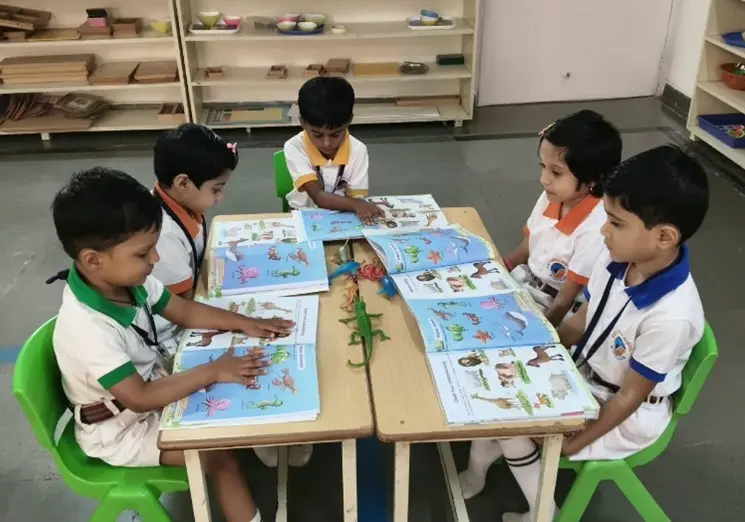 Students learning about water animals during an EVS classroom discussion at BRS Global School