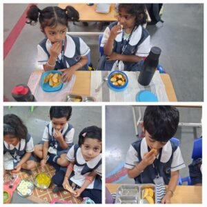 Students participating in classroom voting activity on healthy food