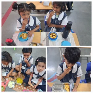 Students participating in classroom voting activity on healthy food