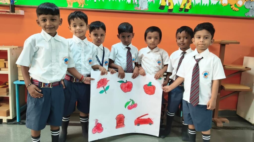 Children participating in Red Colour Day at BRS Global School Sarjapur Road
